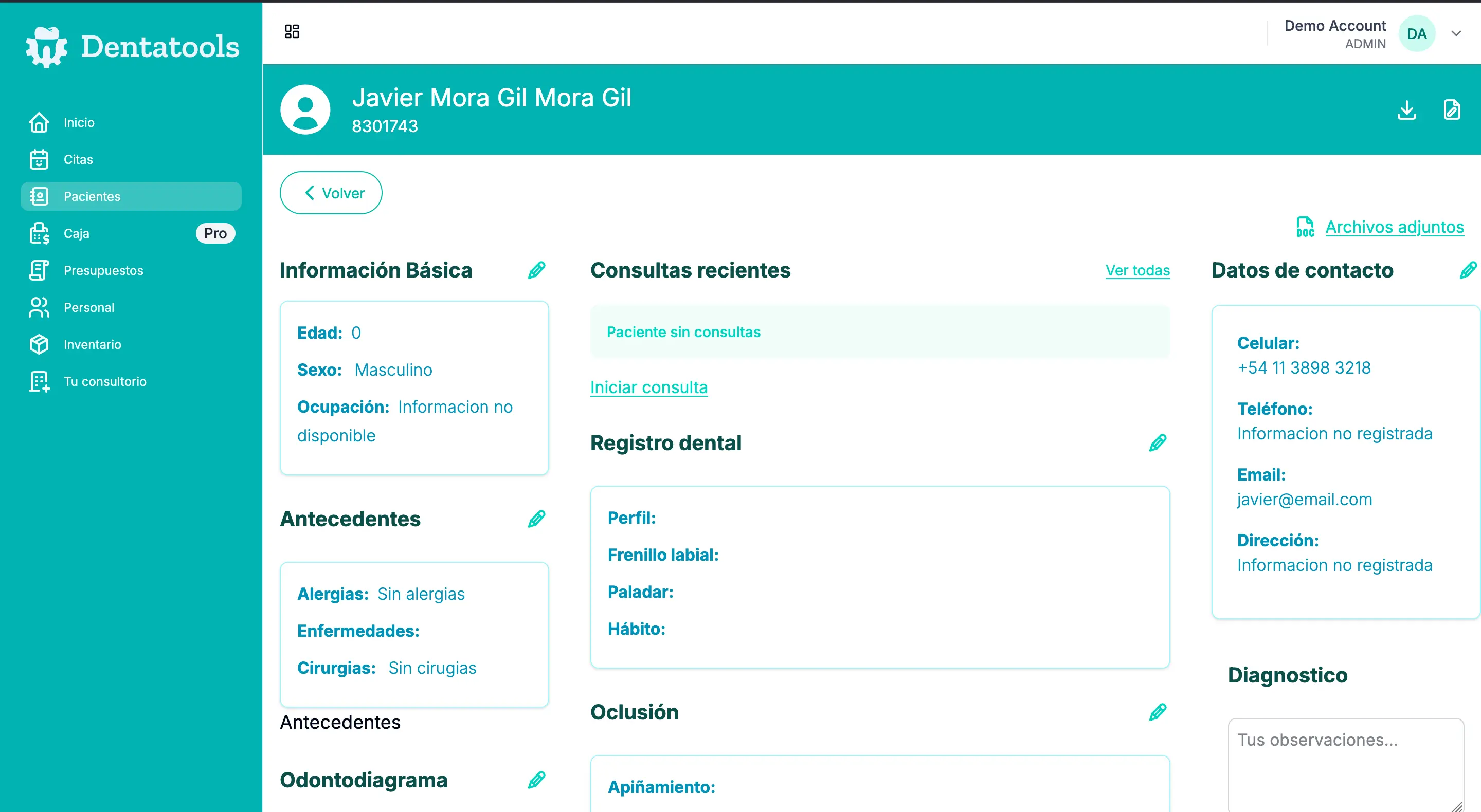 historia clinica dentatools