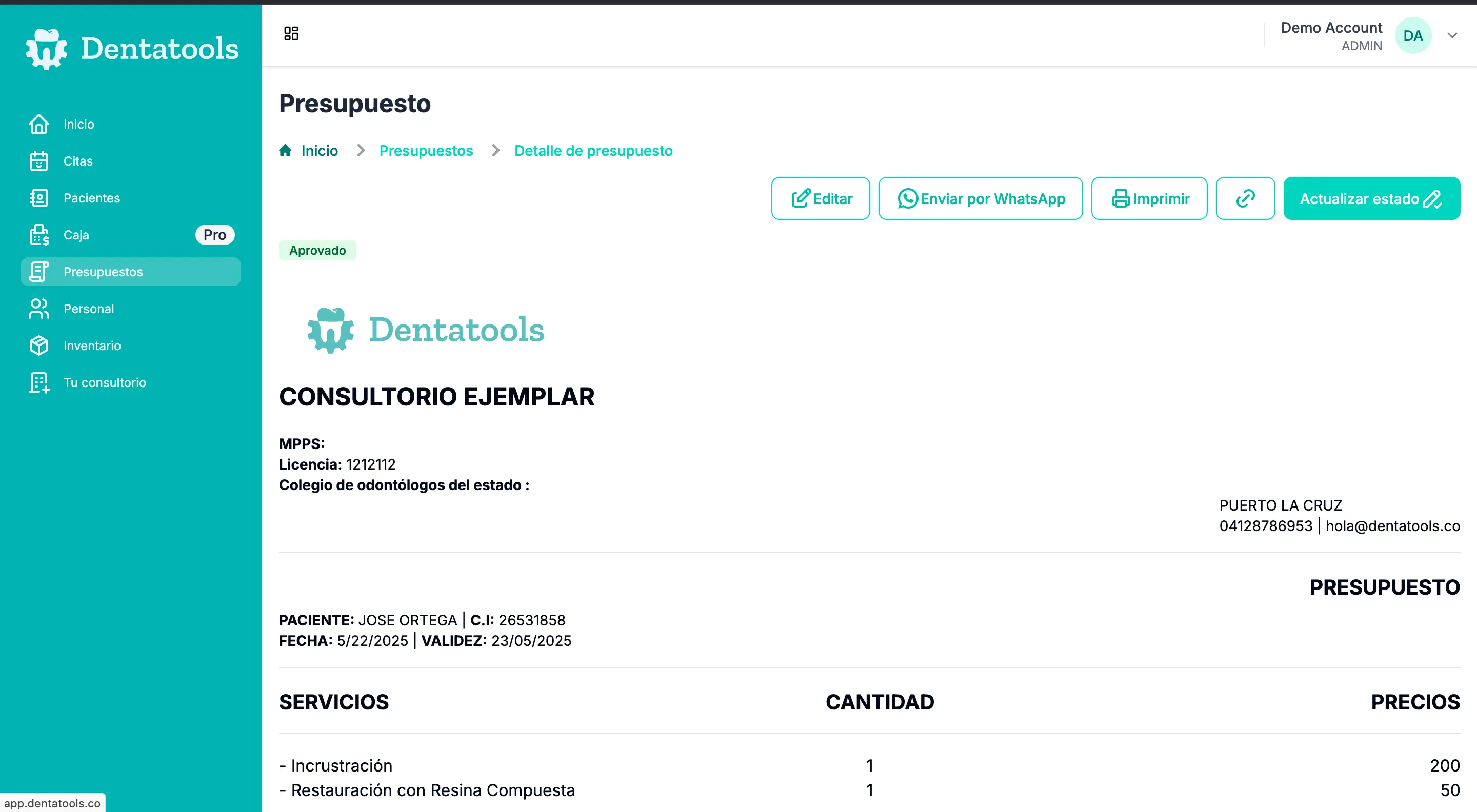 generador de presupuestos de dentatools